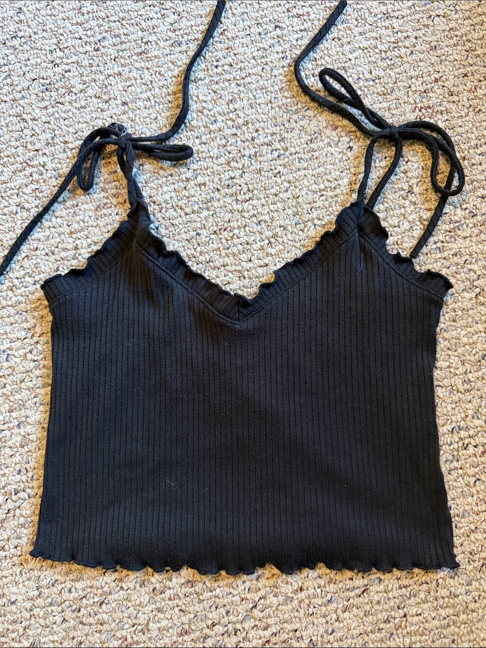 Lost + Wander Black Ribbed Tie-Shoulder Crop Cami